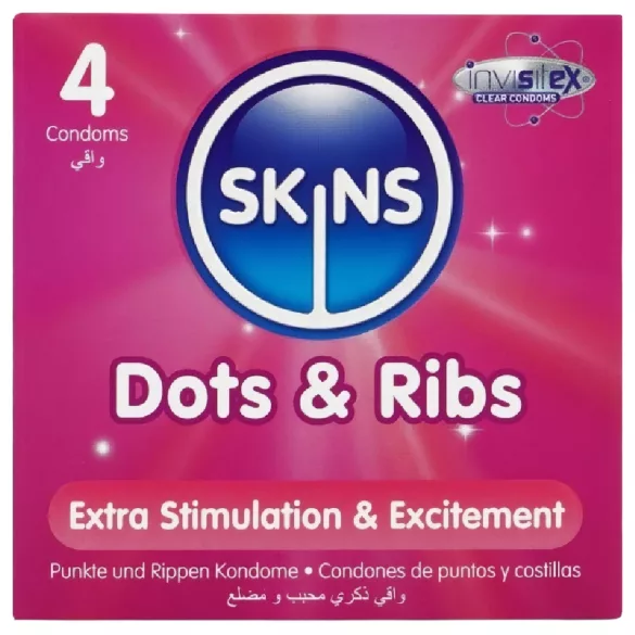 Skins - kondomi - juomutettu ja nystyröity - 4 kpl
