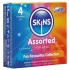 Skins - sekoitus kondomeja - nystyröity, luonnollinen, erityisen ohut (4 kpl)