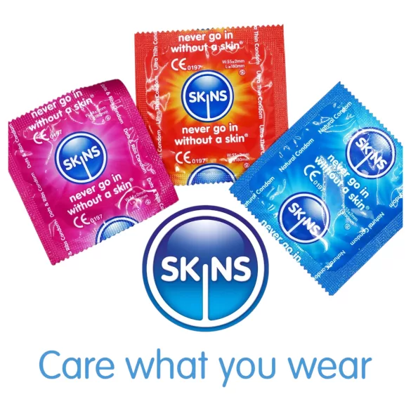 Skins - sekoitus kondomeja - nystyröity, luonnollinen, erityisen ohut (4 kpl)
