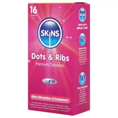 Skins - kondomi - nystyröity ja pallokuvioitu - 16 kpl