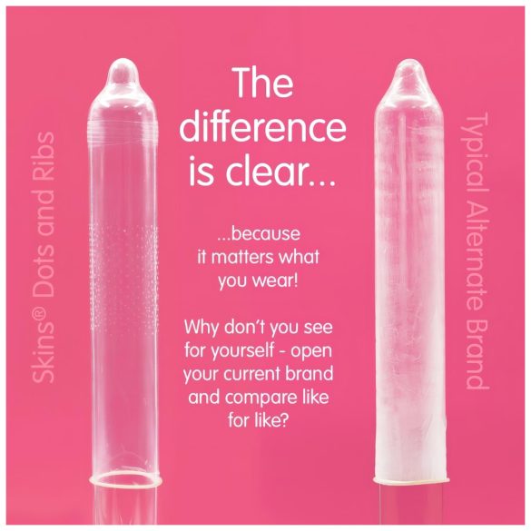Skins - uurrettu ja pistekuvioitu kondomi (16 kpl)