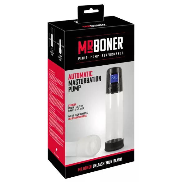 Mister Boner - ladattava, automaattinen penispumppu (musta-läpinäkyvä)