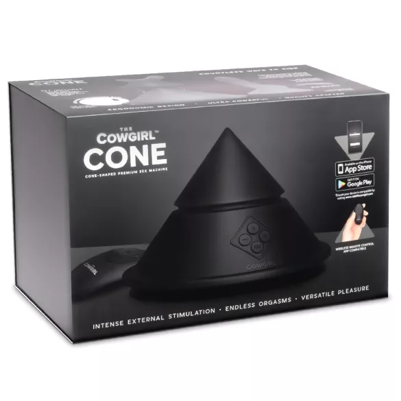 The Cowgirl Cone - sovelluksella ohjattava premium‑seksikone - 2 vaihdettavalla lisäosalla, 20 värinätilaa (musta)