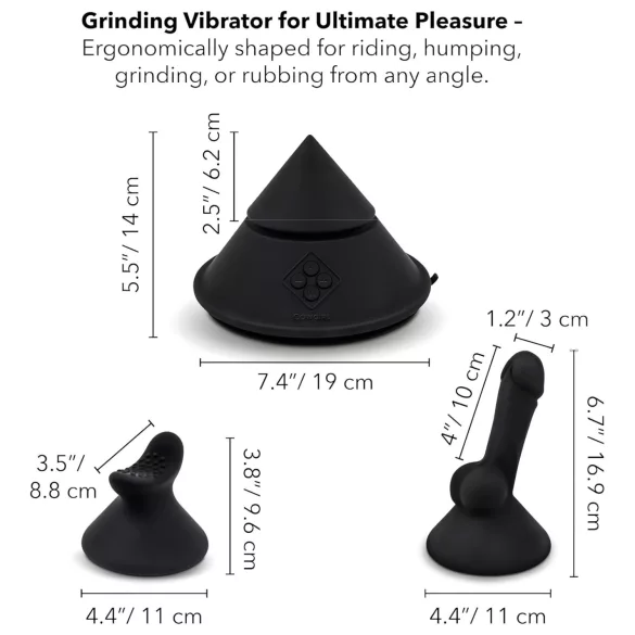 The Cowgirl Cone - sovelluksella ohjattava premium‑seksikone - 2 vaihdettavalla lisäosalla, 20 värinätilaa (musta)