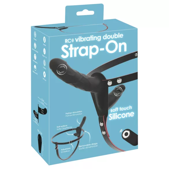 You2Toys - kauko-ohjattava kaksinkertainen strap-on-vibraattori (musta)