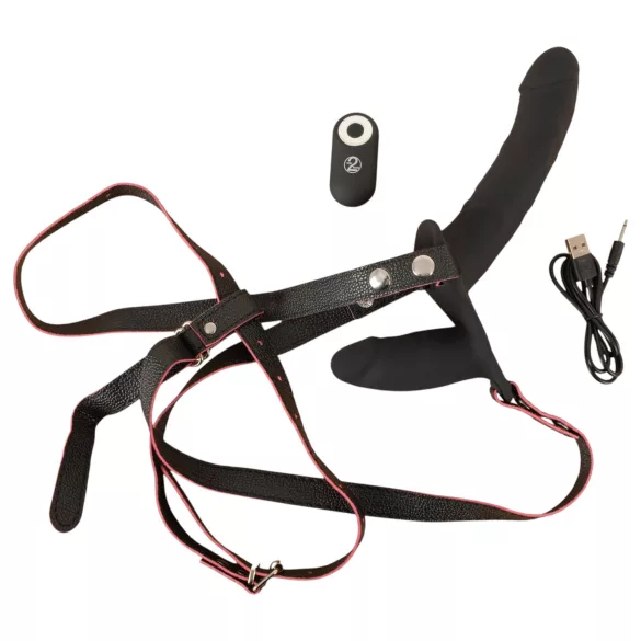 You2Toys - kauko-ohjattava kaksinkertainen strap-on-vibraattori (musta)