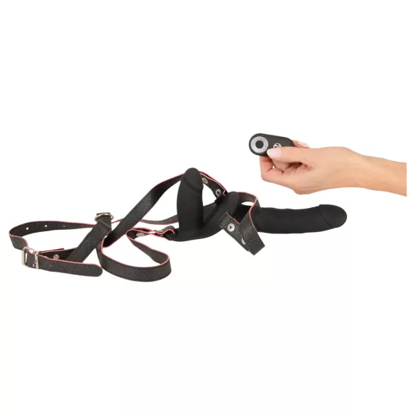 You2Toys - kauko-ohjattava kaksinkertainen strap-on-vibraattori (musta)