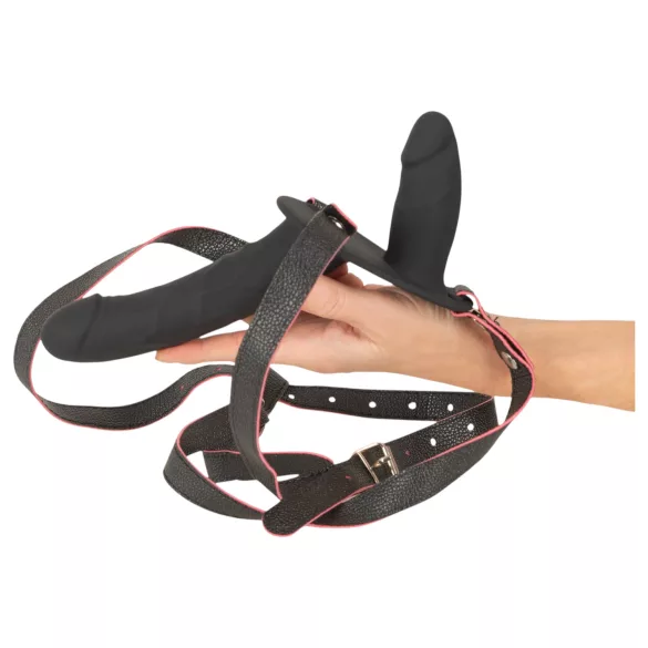 You2Toys - kauko-ohjattava kaksinkertainen strap-on-vibraattori (musta)