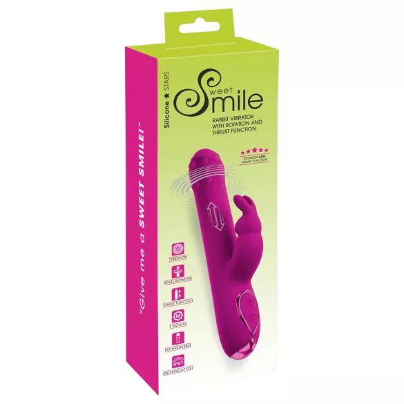 Sweet Smile - työntävä, pyörivällä klitoriskaarella varustettu vibraattori (vaaleanpunainen)