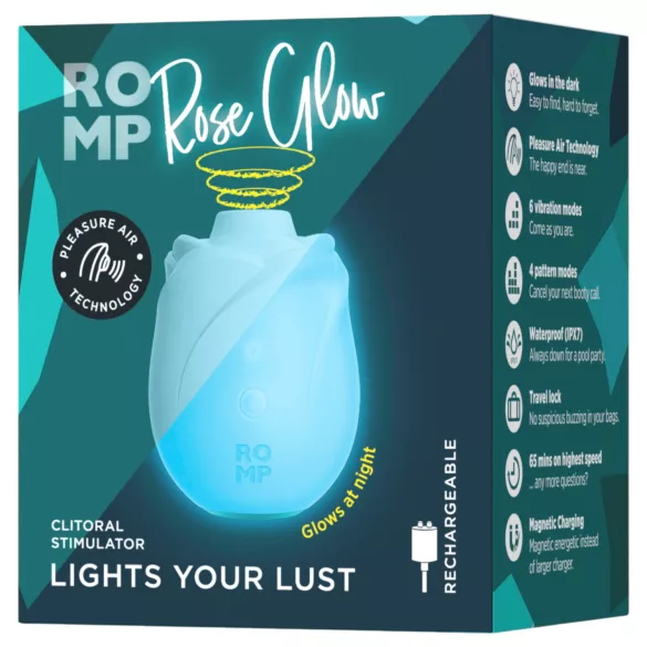 ROMP Rose Glow - ilmankuplalla toimiva klitoriskiihotin (sininen)
