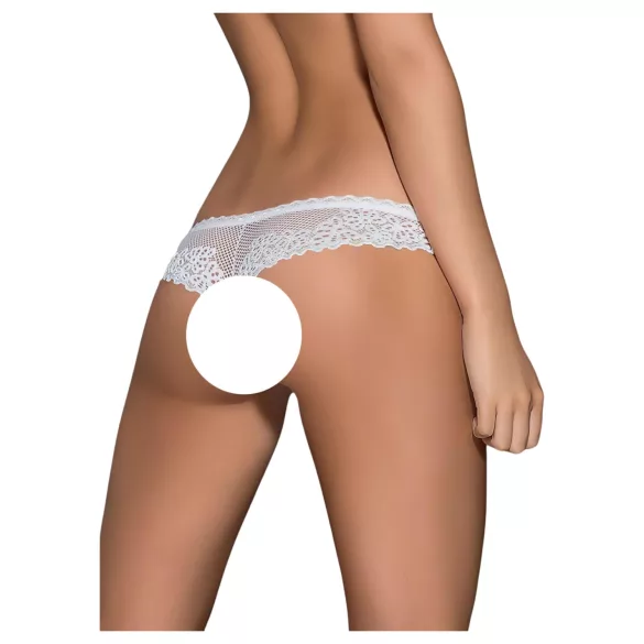 Obsessive - naisten avoimet stringit - pitsi, kukkakuvio, rusetti - valkoinen - L/XL
