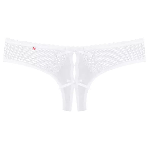 Obsessive - naisten avoimet stringit - pitsi, kukkakuvio, rusetti - valkoinen - L/XL