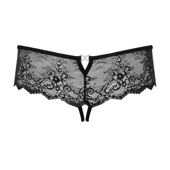 Obsessive Merossa - avoin stringit strassikoristeilla - musta - L/XL