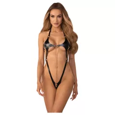   Obsessive Anyya - ketjullinen nahkajäljitelmäinen olkaimellinen body (musta)
