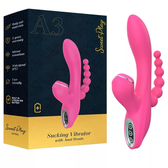 Erospace Sweet Play - G-pistevibraattori anaalisondilla ja imulla (vaaleanpunainen)