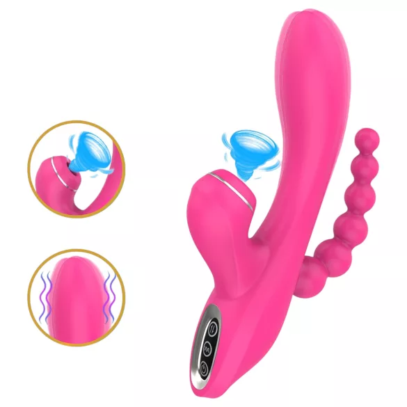 Erospace Sweet Play - G-pistevibraattori anaalisondilla ja imulla (vaaleanpunainen)