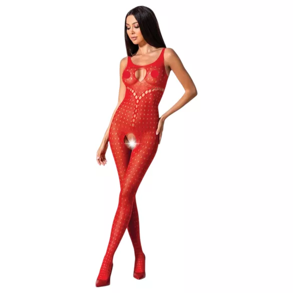 Passion BS078 - avoin catsuit - pilkullinen - punainen (S-L)
