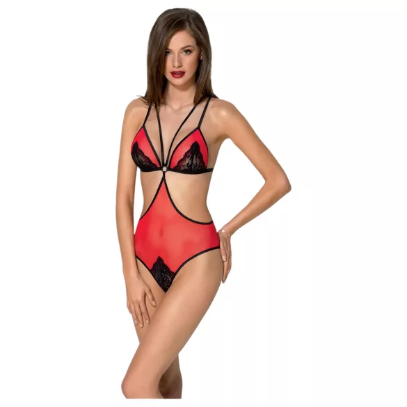 Passion Peonia - sivuleikkauksellinen body (punainen)