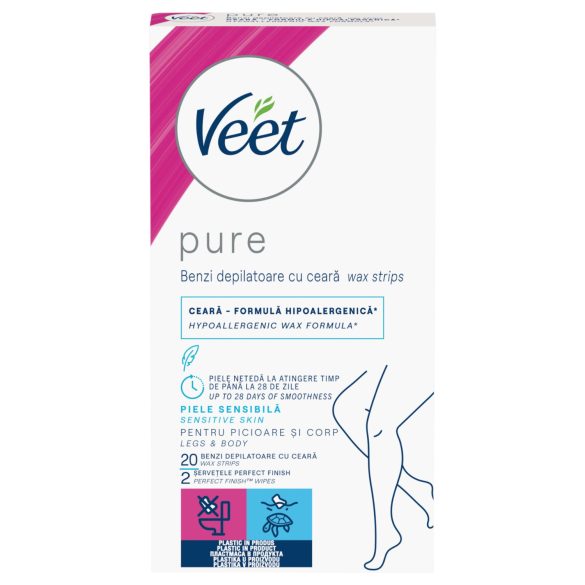Veet Pure - vahaliuskat jaloille ja vartalolle - herkälle iholle (20 kpl)