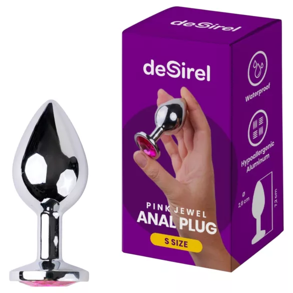 Desirel - anaalitappi - pinkki jalokivi - S - hopea/pinkki