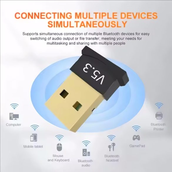 Bluetooth 5.3 USB-sovitin, jopa 6 laitetta varten