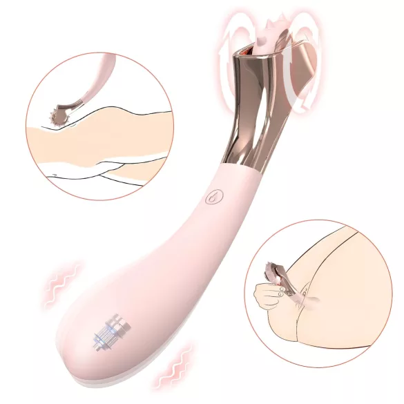 Sex HD - vibraattori ja piikkipyörä - ladattava, vedenkestävä, pinkki