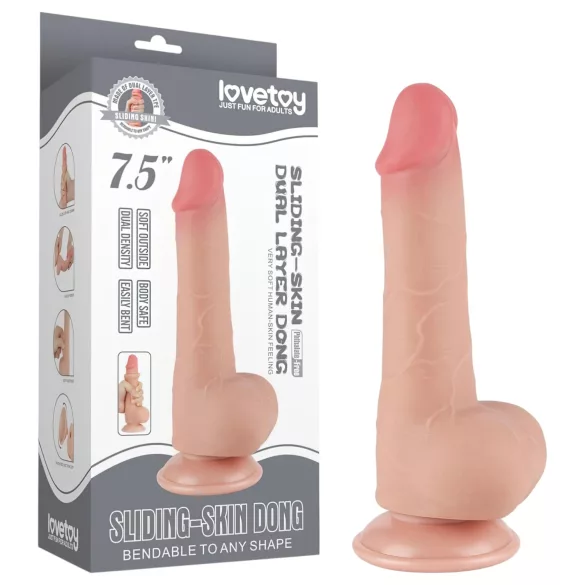 Sliding-Skin - imukupillinen kaksikerroksinen dildo - 19,5 cm (luonnonvärinen)