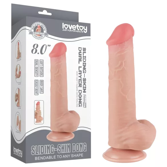 Lovetoy Sliding-Skin - realistinen kaksikerros dildo kiveksillä - 20,8 cm