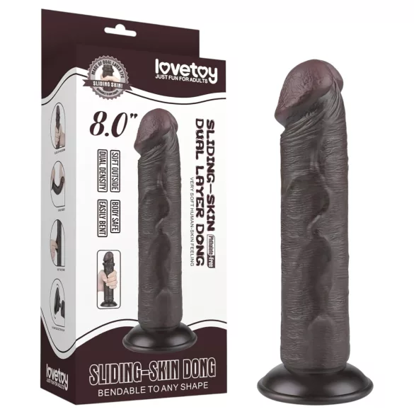 Lovetoy Sliding-Skin - kaksikerroksinen dildo imukupilla - 20 cm - ruskea