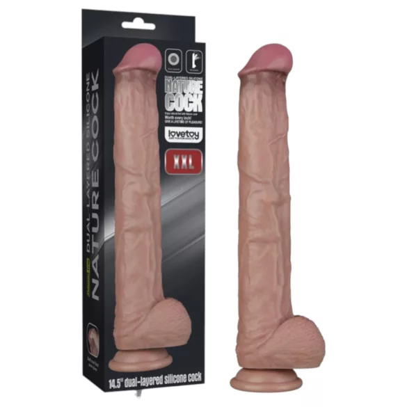 Lovetoy - realistinen XXL dildo - kaksikerroksinen - 36,5 cm - luonnollinen
