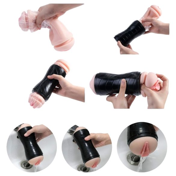 Vibeconnect - masturbaattori suun ja vaginan muotoinen - luonnollinen/musta