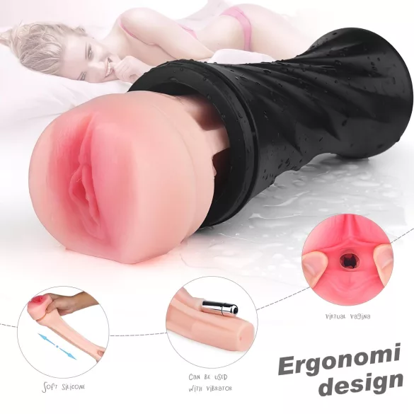 Sex HD Marcus - realistinen tekovagina kotelossa - musta/nude