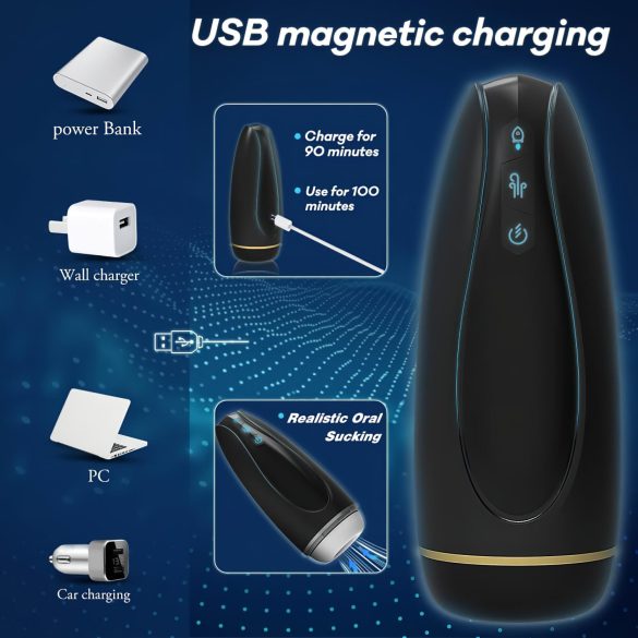 Sex HD Hawk - akku masturbointilaite - värinä ja imu - musta/valkoinen