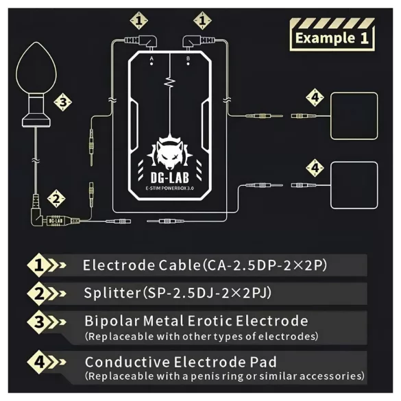 DG-LAB - elektrodijakaja 2,5 mm:n liittimestä 2 mm:n liittimeen (musta)