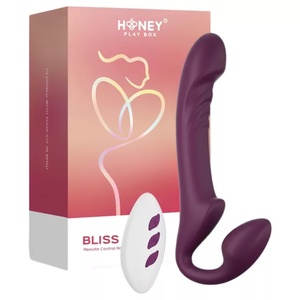Honey Play Box Bliss - strap-on vibraattori pyörivillä helmillä - violetti