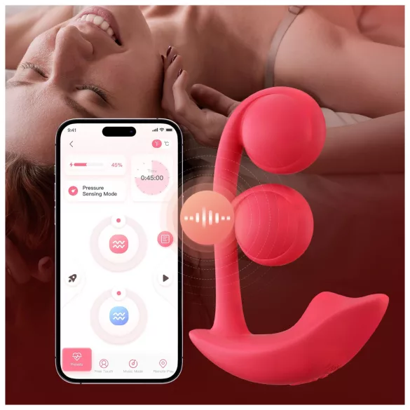 Honey Play Box Melody - Sovelluksella ohjattava helmikoristeinen 2-in-1-vibraattori (punainen)