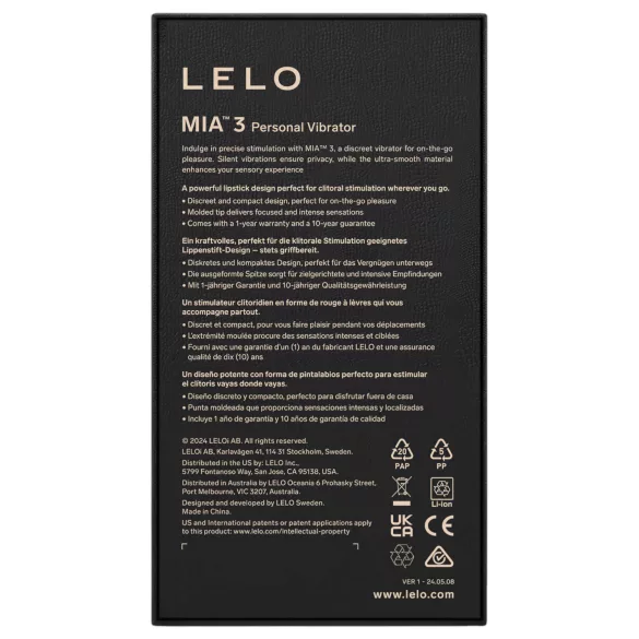 LELO Mia 3 - matkavibraattori huulipunan muotoinen - musta