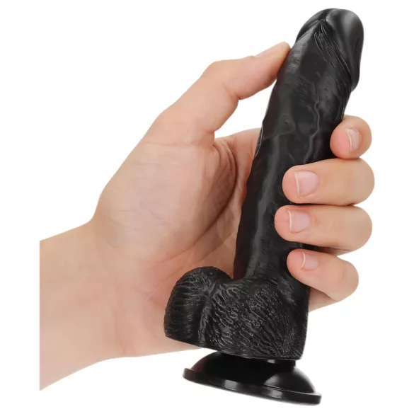RealRock - imukupilla varustettu, kiveksellinen dildo - 15,5 cm (musta)