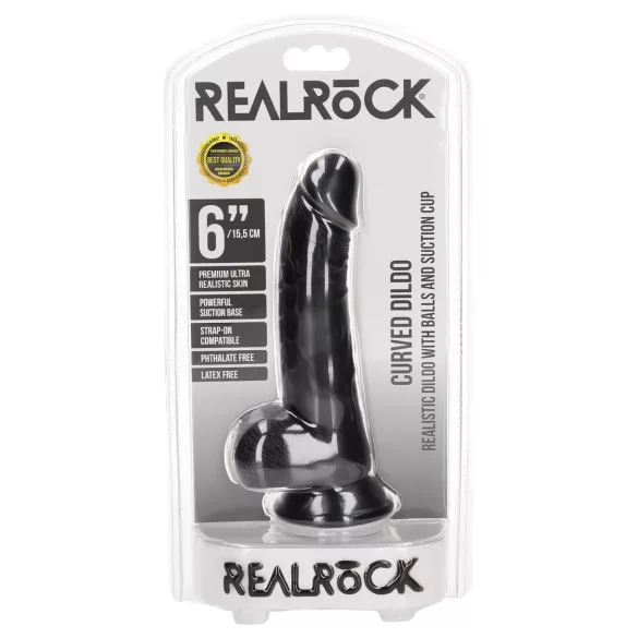 RealRock - imukupilla varustettu, kiveksellinen dildo - 15,5 cm (musta)
