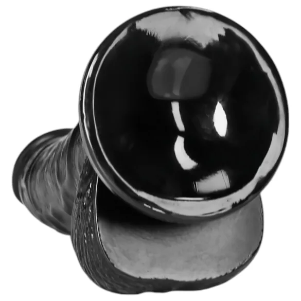 RealRock - imukupilla varustettu, kiveksellinen dildo - 15,5 cm (musta)
