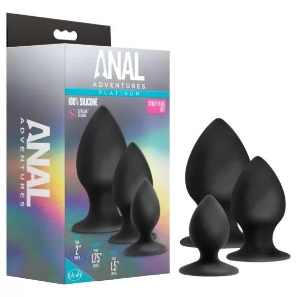 Anal Adventures Platinum Stout - anustappisetti - 3 kappaletta - musta