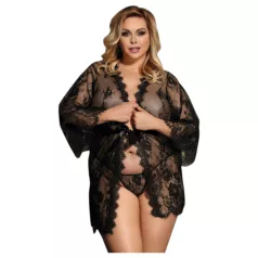 Subblime Queen Plus - musta pitsinen aamutakkisetti (XL-2XL)