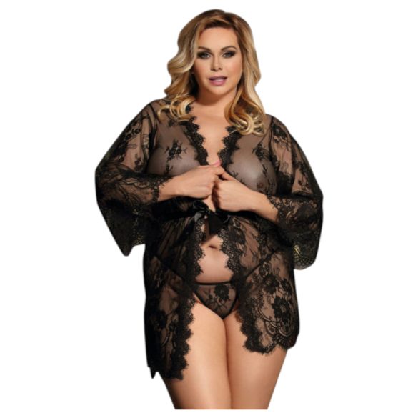 Subblime Queen Plus - pitsinen aamutakkisetti - musta (XL-2XL)