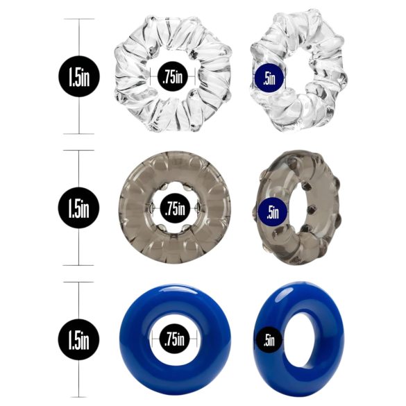 Stay Hard - peniksenrenkaiden setti - 3 kpl - värikäs