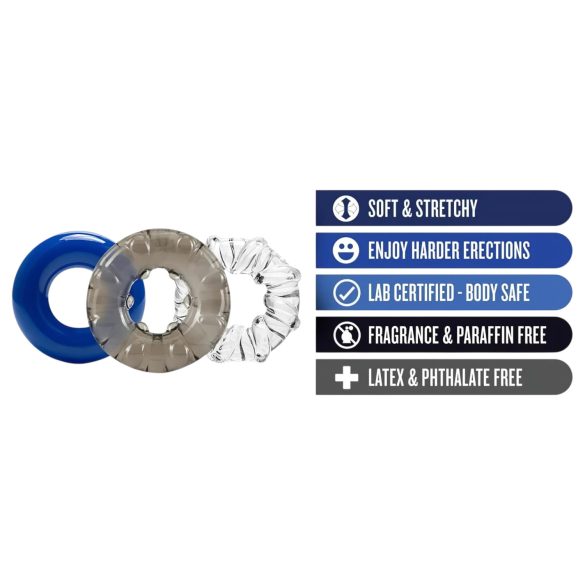 Stay Hard - peniksenrenkaiden setti - 3 kpl - värikäs