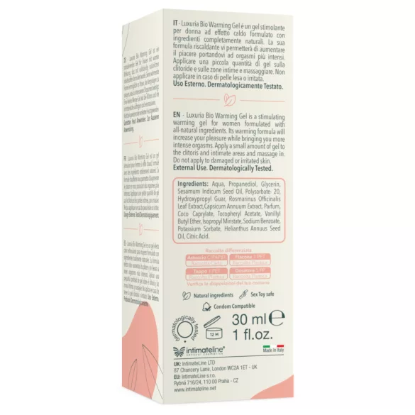 Intimateline Luxuria BIO - lämmittävä kiihottava geeli naisille (30 ml)