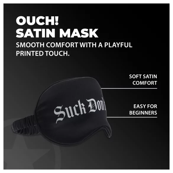Ouch! - satiininen silmänaamio tekstillä "Suck Don't Bite" (musta)