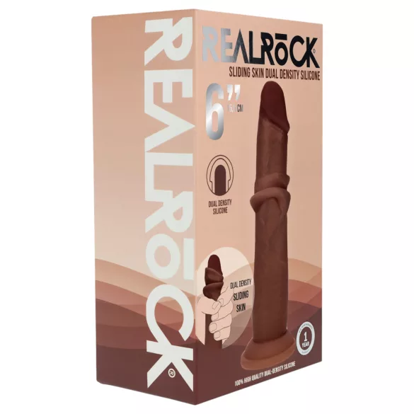 RealRock - kaksinkertaisen tiheä realistinen dildo (ruskea) - 15,5 cm