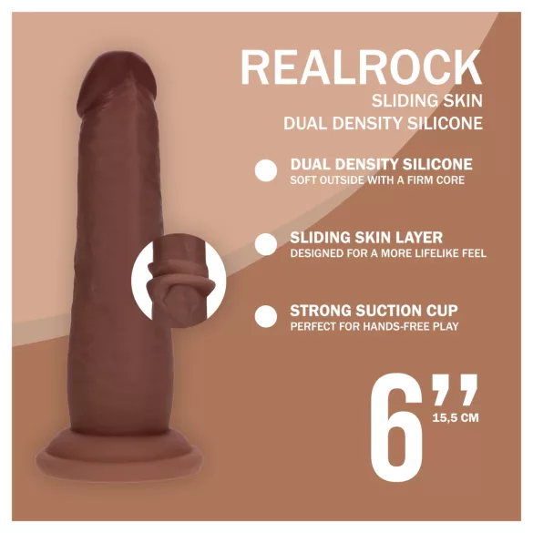 RealRock - kaksinkertaisen tiheä realistinen dildo (ruskea) - 15,5 cm