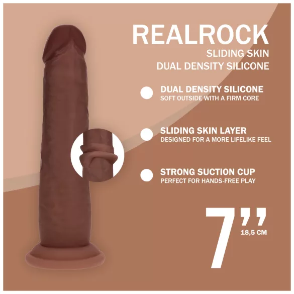 RealRock - kaksitiheyksinen realistinen dildo (ruskea) - 18,5 cm